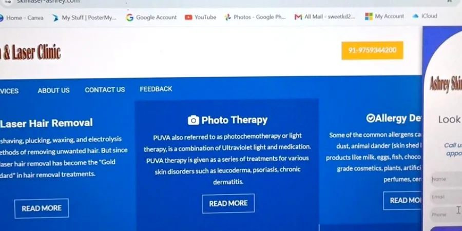 Ashrey Skin and Laser Clinic Website Screenshot